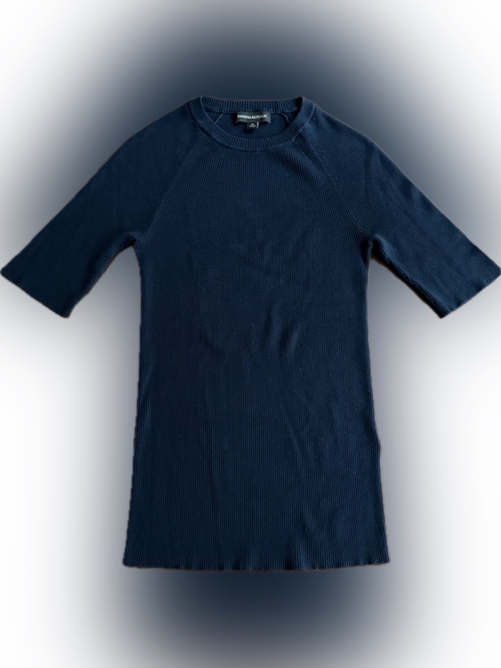 BANANA REPUBLIC Raglan Elbow Sleeve Ribbed Knit Crewneck Top Navy Blue M 267985